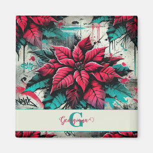 Personalized Grungy Poinsettia Floral Graffiti Magnet