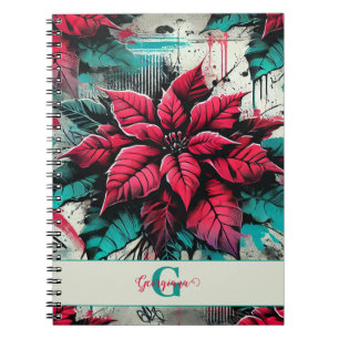 Personalized Grungy Poinsettia Floral Graffiti Notebook
