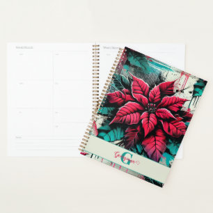 Personalized Grungy Poinsettia Floral Graffiti Planner