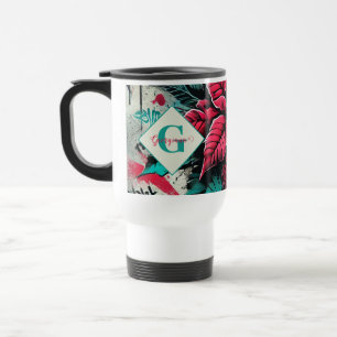 Personalized Grungy Poinsettia Floral Graffiti Travel Mug