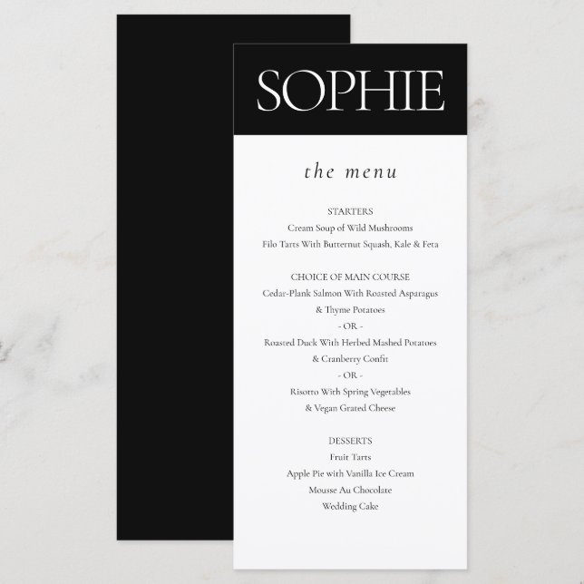 Personalized Guest Name Elegant Wedding Menu (Front/Back)