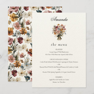 Personalized Guest Name Fall Flowers Wedding Menu