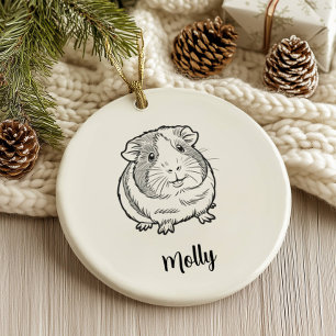 Personalized Guinea Pig Christmas Ceramic Ornament