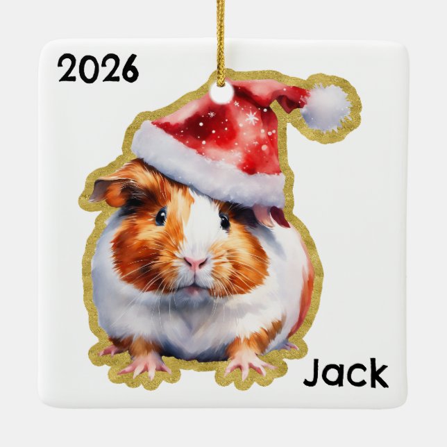 Personalized Guinea Pig with Santa Hat Ceramic Ornament (Back)