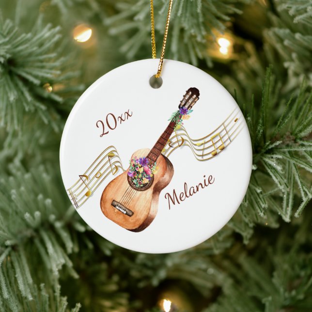 Personalized Guitar and Floral Christmas Ornament (Tree)