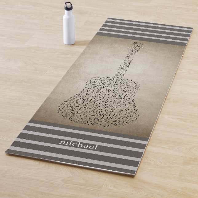 Personalized Guitar Black & Grey Lines Yoga Mat (In Situ)