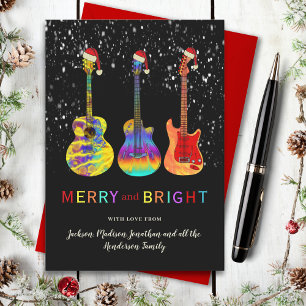 Personalized Guitar Christmas Merry and Bright Holiday Card