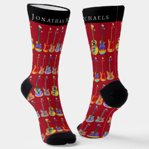 Personalized Guitar Christmas Red Socks
