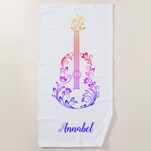 Personalized Guitar Colourful on White Beach Towel