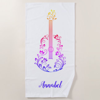 Personalized Guitar Colourful on White Beach Towel
