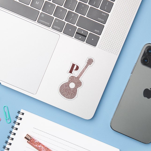 Personalized Guitar Custom-Cut Vinyl Sticker (Laptop w/ iPhone)