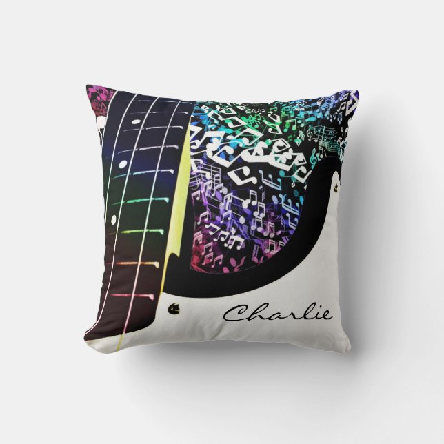 Personalized Guitar Rainbow Music Notes Pillow (Front)