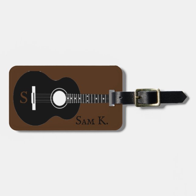 Personalized guitar-themed music luggage tag (Front Horizontal)