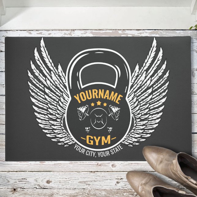 Personalized GYM Fitness Trainer Kettlebell Doormat (Creator Uploaded)