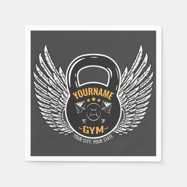 Personalized GYM Fitness Trainer Kettlebell  Napkin (Front)