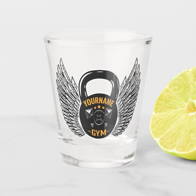 Personalized GYM Fitness Trainer Kettlebell  Shot Glass (Front)