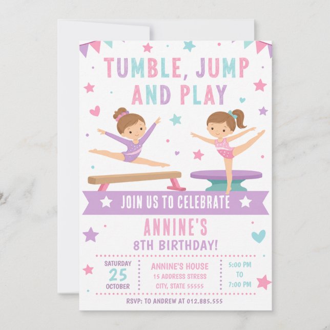 Personalized Gymnastics birthday Invitation (Front)