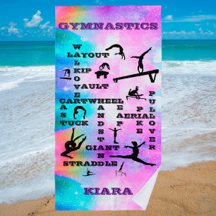 Personalized Gymnastics Crosswords Beach Towel