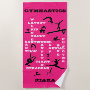 Personalized Gymnastics Crosswords Beach Towel
