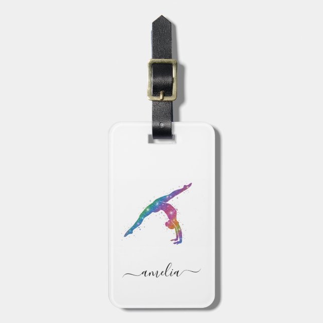 Personalized Gymnastics Glitter Luggage Tag (Front Vertical)