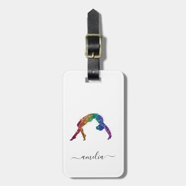 Personalized Gymnastics Glitter Luggage Tag (Front Vertical)