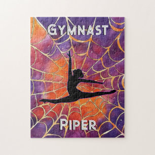 Personalized Gymnastics Halloween Spiderweb Jigsaw Puzzle