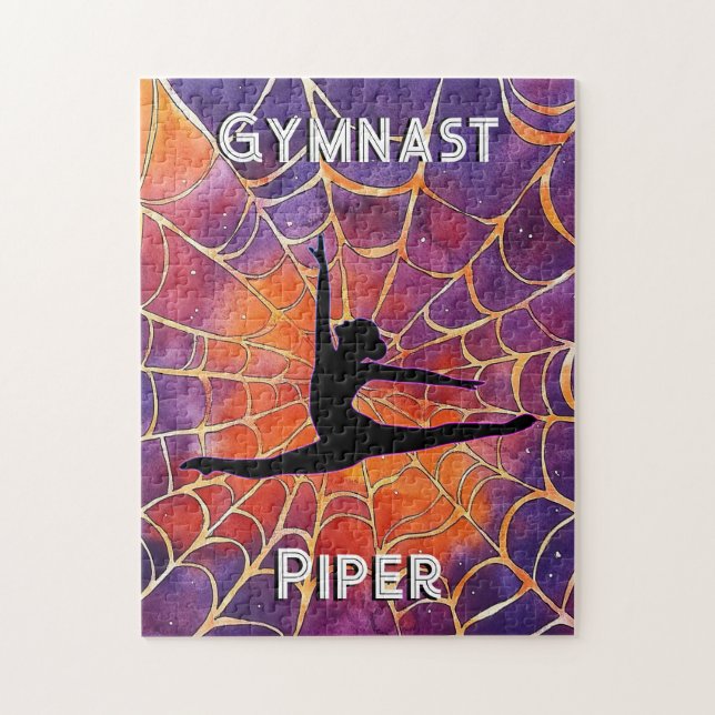 Personalized Gymnastics Halloween Spiderweb Jigsaw Puzzle (Vertical)