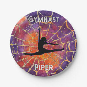 Personalized Gymnastics Halloween Spiderweb Paper Plate