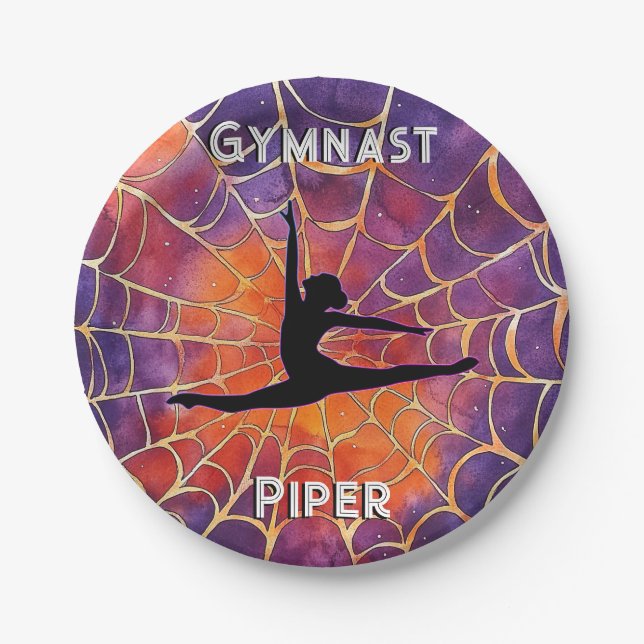 Personalized Gymnastics Halloween Spiderweb Paper Plate (Front)