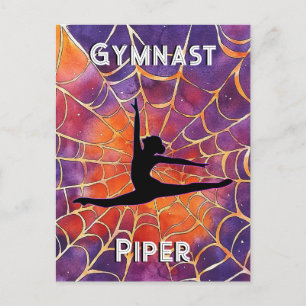 Personalized Gymnastics Halloween Spiderweb Postcard
