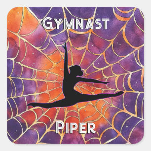 Personalized Gymnastics Halloween Spiderweb Square Sticker