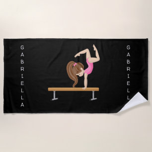 Personalized Gymnastics On Balance Beam Beach Towel