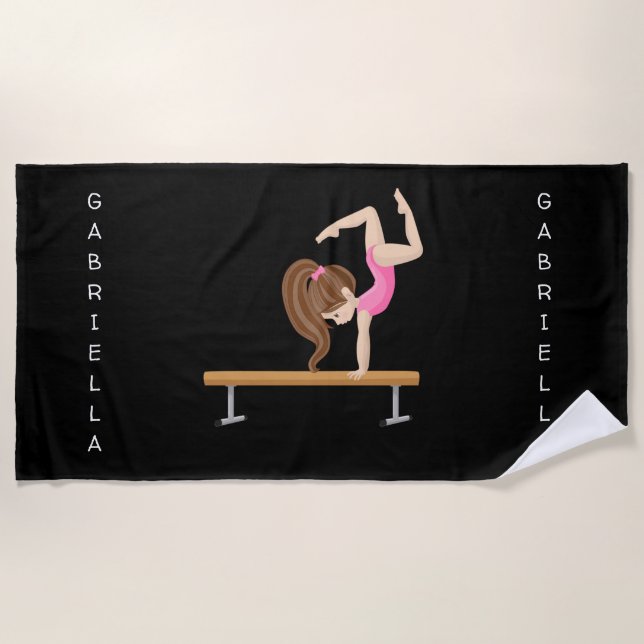 Personalized Gymnastics On Balance Beam Beach Towel (Front)
