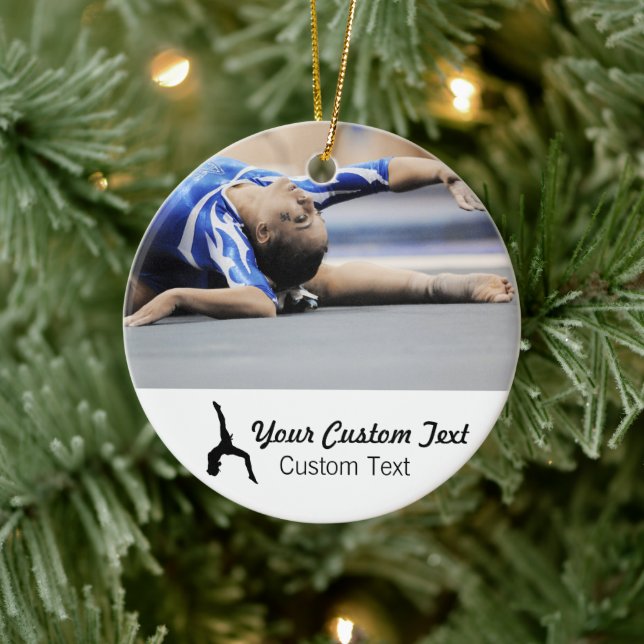 Personalized gymnastics photo name Christmas Ceramic Ornament (Tree)
