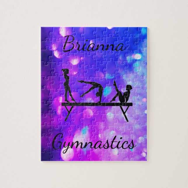 PERSONALIZED GYMNASTICS PURPLE BLUE GRADIENT JIGSAW PUZZLE (Vertical)