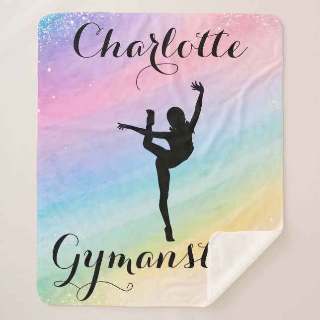 Personalized Gymnastics Rainbow Gradient Sherpa Blanket (Front)