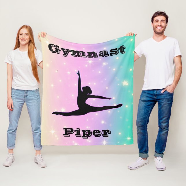 Personalized Gymnastics Rainbow Swirl Fleece Blanket (In Situ)