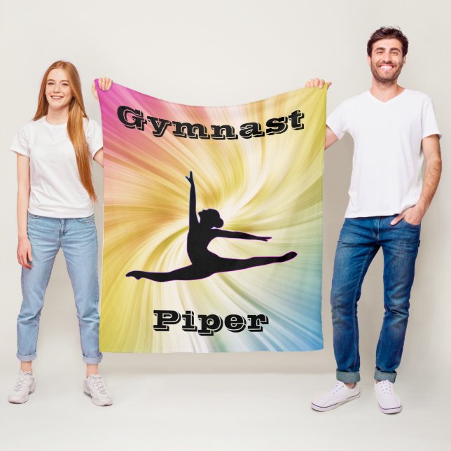Personalized Gymnastics Rainbow Swirl Fleece Blanket (In Situ)
