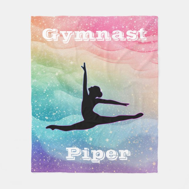 Personalized Gymnastics Rainbow Wave Fleece Blanket (Front)