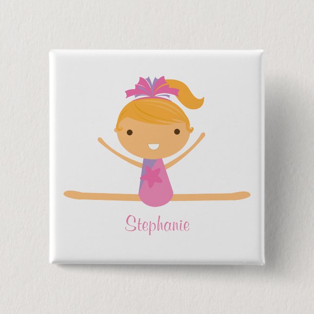 Personalized gymnastics split girl's kids button (Front)