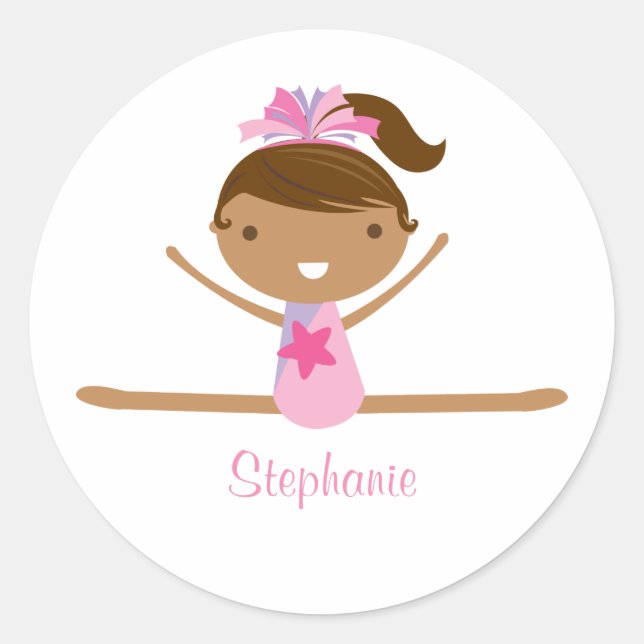 Personalized gymnastics split girl's kids stickers (Front)