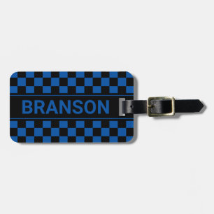 Personalized H Bar Blue Chequered Luggage Tag