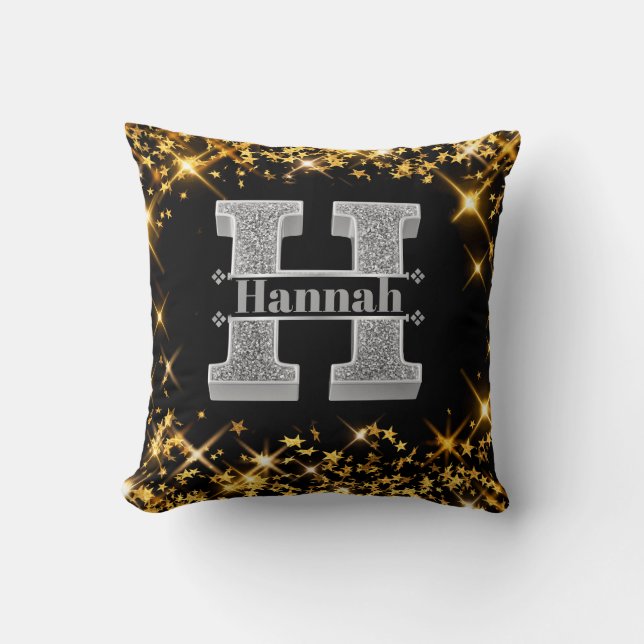 Personalized H Initial Silver Monogram Your Name Throw Pillow (Front)