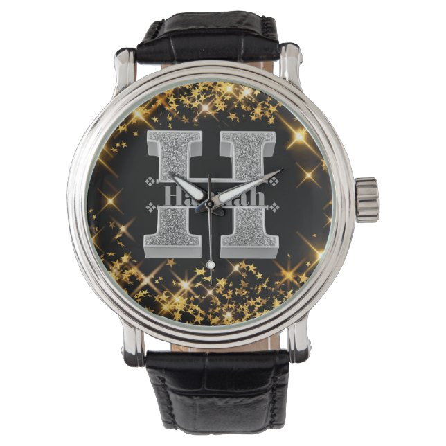 Personalized H Initial Silver Monogram Your Name  Watch (Front)