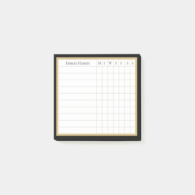 Personalized Habit Tracker in Black & Khaki Post-it Notes (Front)
