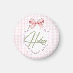Personalized Hailey Baby Girl Nursery Bow&Gingham Magnet