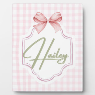 Personalized Hailey Baby Girl Nursery Bow&Gingham Plaque