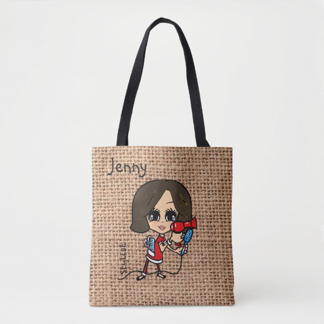 Personalized Hair Stylist Bag Caricature brunette (Front)
