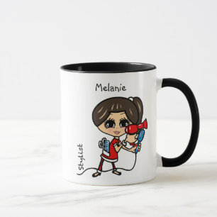 Personalized Hair Stylist Mug Caricature Brunette