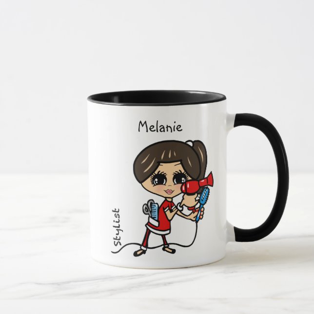 Personalized Hair Stylist Mug Caricature Brunette (Right)